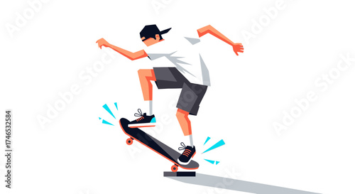 Vector Illustration of Skateboarder Performing a Trick with Dynamic Pose