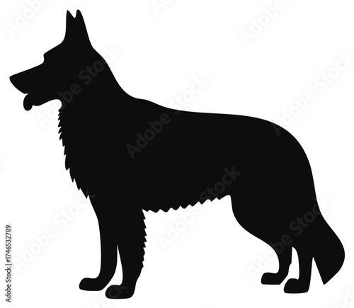 Majestic German Shepherd Silhouette Standing Tall with Elegant Fur Details Isolated on White Background for Sleek Animal Designs
