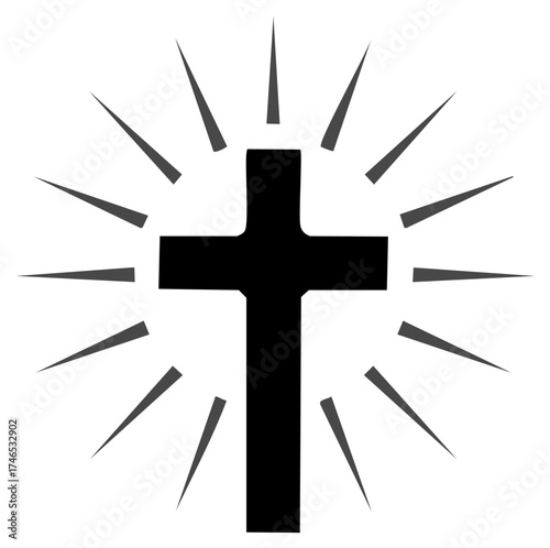 Christian Cross Silhouette with Rays of Light Icon Design Religion Symbol Faith Concept Spiritual Graphic Simple Illustration