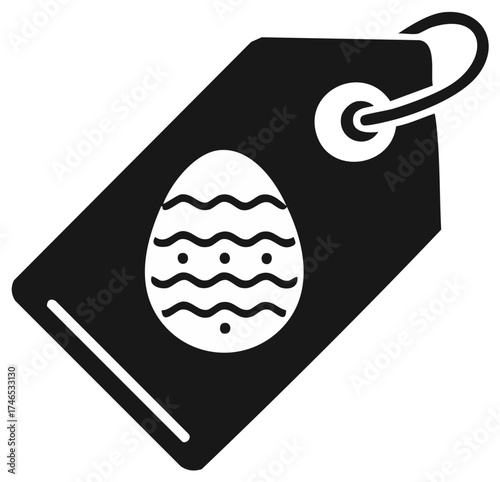 Simple glyph icon of an Easter egg on a price tag for holiday sales and promotions