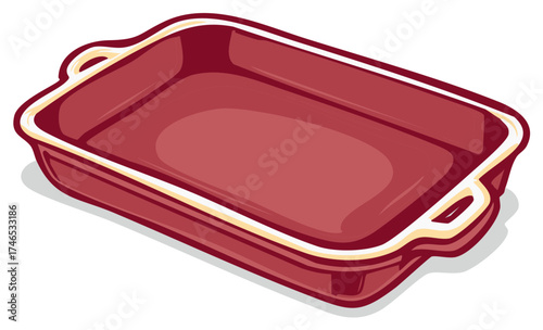 Empty red ceramic casserole dish with handles vector illustration