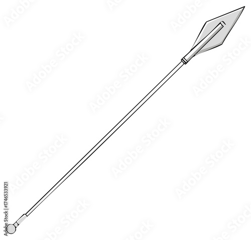 Cartoon spear illustration, white background isolated, war and weapon concept.