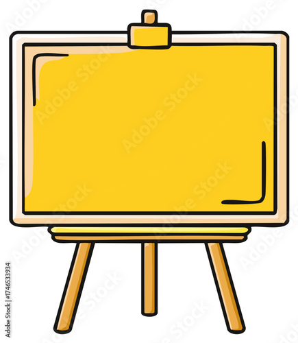 Illustration of an empty yellow board on wooden easel display, for presentations or designs