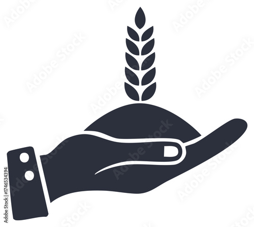 Hand holding fertile soil with wheat sprout agriculture concept