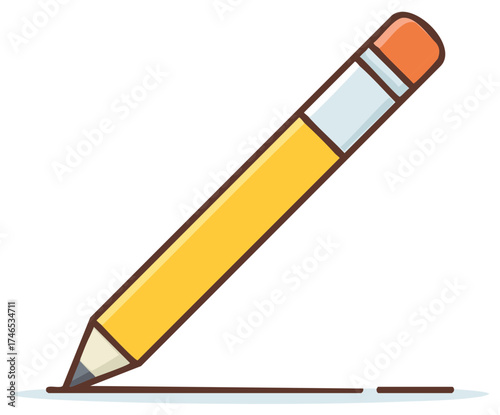 Yellow cartoon pencil with eraser drawing a line vector illustration