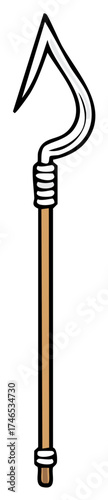 Hand drawn illustration of a primitive hunting and fishing harpoon with a barbed hook