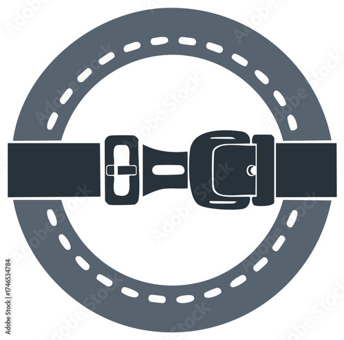 Safety concept featuring a seatbelt and road symbol, representing road safety and travel