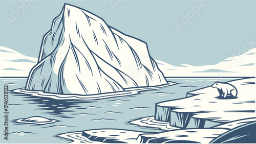 Arctic wildlife illustration iceberg polar bear cold climate winter scene nature art graphic design vector illustration ice floe glacial landscape frozen ocean arctic animal wildlife.