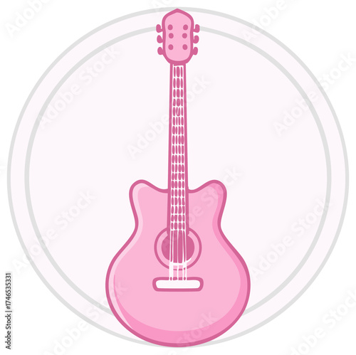 Pink Electric Guitar with White Circle Outline Music Icon