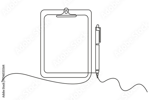 
Continuous single line art Checklist on clipboard with pen for task management and organization.
