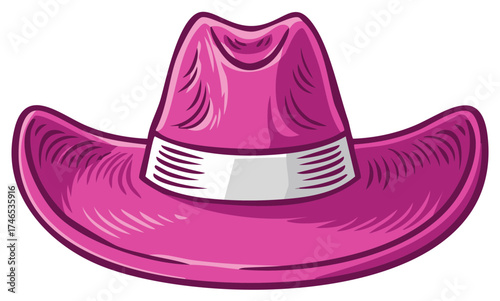 Bright pink cowgirl hat isolated vector illustration for western theme party or bachelorette