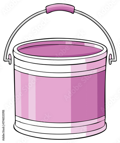 Pink paint bucket with metallic handle and white details