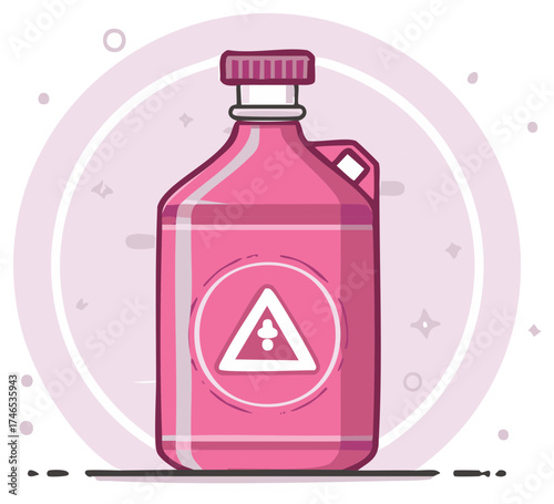 Pink plastic jug with a chemical hazard warning sign vector illustration