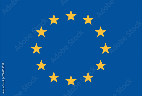 The european union flag with twelve golden stars on a blue background isolated