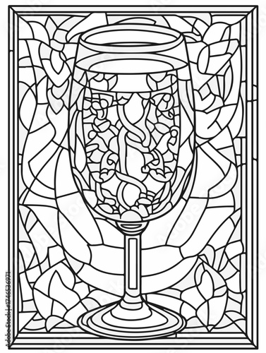 Vektorgrafik aus der Reihe: malbuch, malseite, printable, erwachsene, ausmalen, vorglühen, glas, mandala, sakral, kloster, mädelsabend, kirchenfenster,