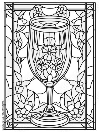 Vektorgrafik aus der Reihe: malbuch, malseite, printable, erwachsene, ausmalen, vorglühen, glas, mandala, sakral, kloster, mädelsabend, kirchenfenster,