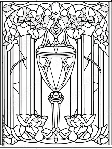Vektorgrafik aus der Reihe: malbuch, malseite, printable, erwachsene, ausmalen, vorglühen, glas, mandala, sakral, kloster, mädelsabend, kirchenfenster,