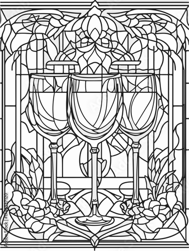 Vektorgrafik aus der Reihe: malbuch, malseite, printable, erwachsene, ausmalen, vorglühen, glas, mandala, sakral, kloster, mädelsabend, kirchenfenster,