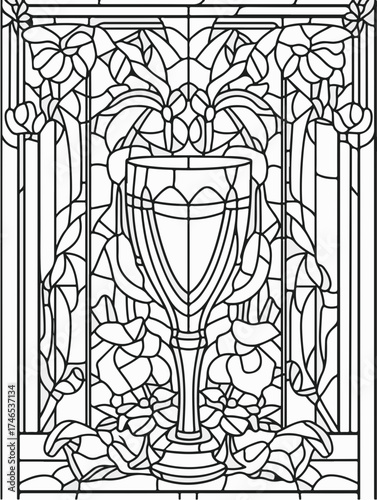 Vektorgrafik aus der Reihe: malbuch, malseite, printable, erwachsene, ausmalen, vorglühen, glas, mandala, sakral, kloster, mädelsabend, kirchenfenster,