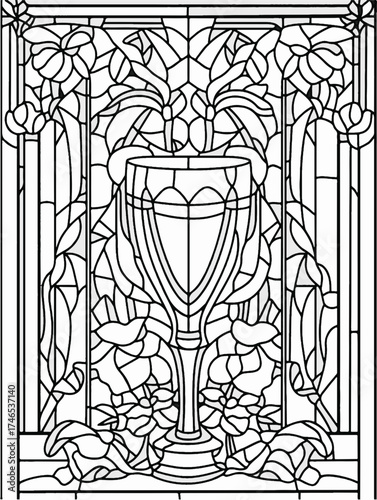 Vektorgrafik aus der Reihe: malbuch, malseite, printable, erwachsene, ausmalen, vorglühen, glas, mandala, sakral, kloster, mädelsabend, kirchenfenster,
