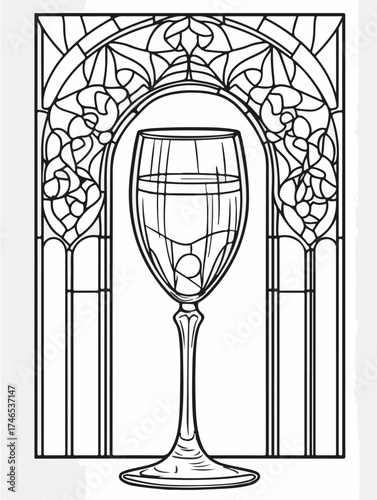 Vektorgrafik aus der Reihe: malbuch, malseite, printable, erwachsene, ausmalen, vorglühen, glas, mandala, sakral, kloster, mädelsabend, kirchenfenster,