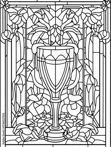 Vektorgrafik aus der Reihe: malbuch, malseite, printable, erwachsene, ausmalen, vorglühen, glas, mandala, sakral, kloster, mädelsabend, kirchenfenster,