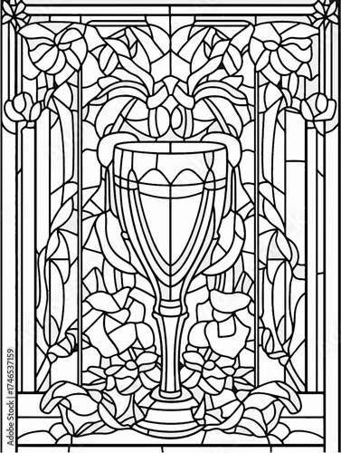 Vektorgrafik aus der Reihe: malbuch, malseite, printable, erwachsene, ausmalen, vorglühen, glas, mandala, sakral, kloster, mädelsabend, kirchenfenster,
