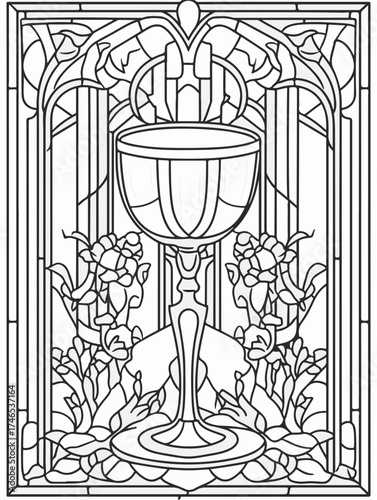 Vektorgrafik aus der Reihe: malbuch, malseite, printable, erwachsene, ausmalen, vorglühen, glas, mandala, sakral, kloster, mädelsabend, kirchenfenster,
