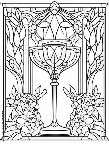 Vektorgrafik aus der Reihe: malbuch, malseite, printable, erwachsene, ausmalen, vorglühen, glas, mandala, sakral, kloster, mädelsabend, kirchenfenster,