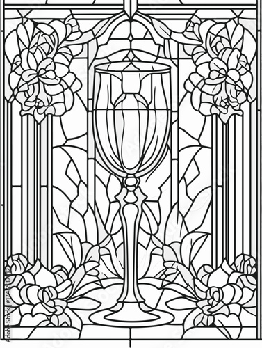 Vektorgrafik aus der Reihe: malbuch, malseite, printable, erwachsene, ausmalen, vorglühen, glas, mandala, sakral, kloster, mädelsabend, kirchenfenster,