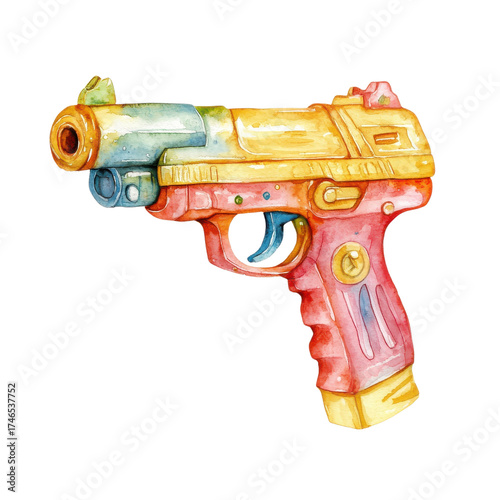Watercolor toy gun art on transparent background