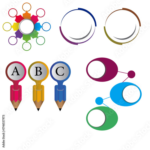 Set of colorful vector infographic elements including circular diagrams