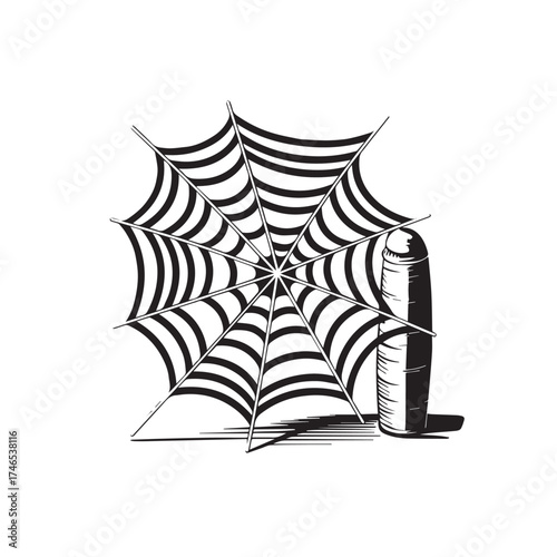 Spiderweb and Bullet Casing Illustration