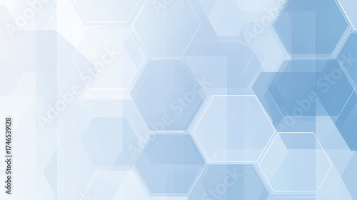 Minimalist abstract business background with translucent blue hexagon shapes creating modern and clean design, evoking calm and professional atmosphere