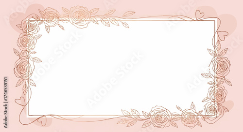 Elegant Rose Frame Design with Delicate Floral Embellishments and Heart Accents for Invitations
