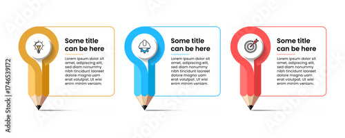Infographic template. 3 pencils with icons and text