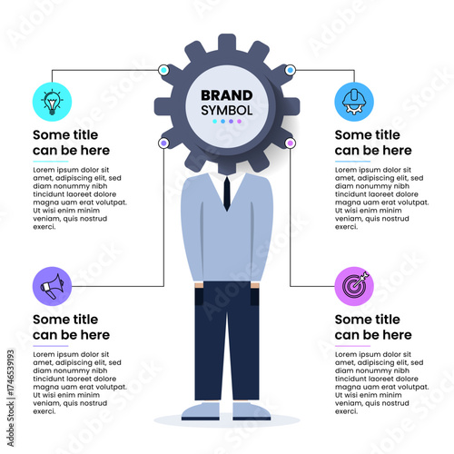 Infographic template. Person with gear and 4 steps