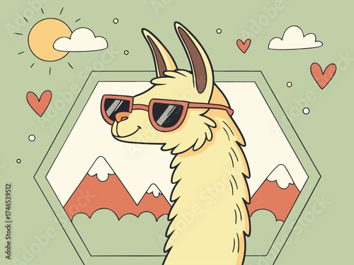 Trendy Cartoon Llama Portrait Vector Illustration