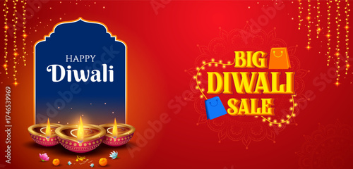 burning diya on Happy Diwali Holiday background for light festival of India