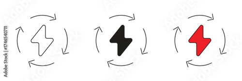 Vector icon of electricity reuse. Electricity management. Recycled electricity. Circular economy. Renewable resources.