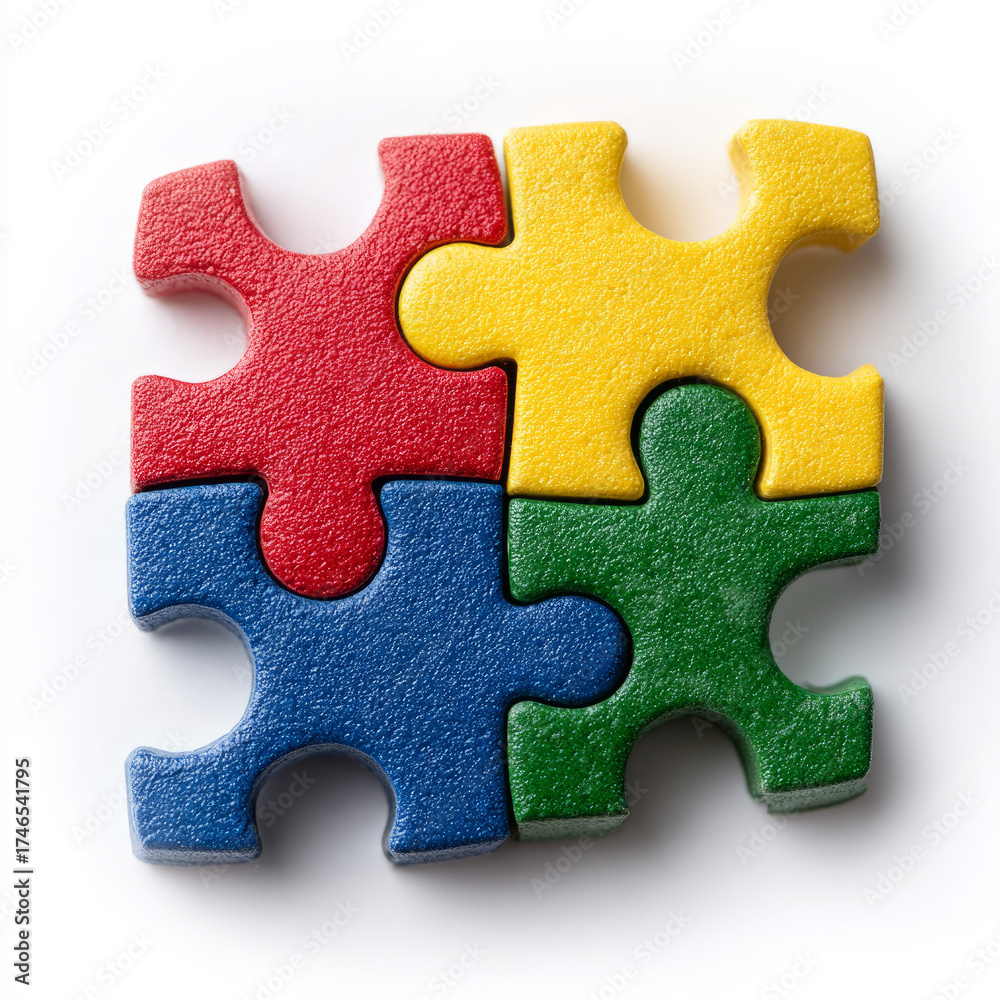 Obraz premium Four colorful interlocking puzzle pieces.