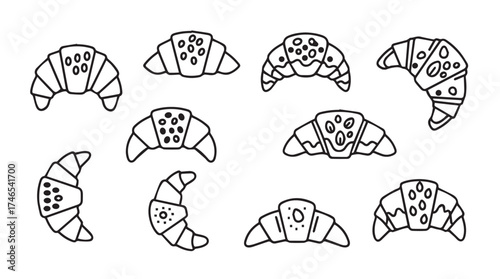 Hand drawn croissants collection delicious pastry elements for bakery and food designs vector