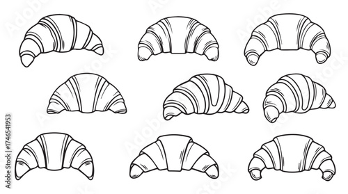 Freshly baked croissants displayed in a pattern for delicious baked goods imagery vector