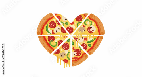 Shareable heart shaped pizza slices with pepperoni and mushrooms for restaurant menus