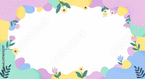 Whimsical pastel abstract frame with organic flowing shapes and delicate floral accents, perfect for a gentle and modern design background or decorative border
