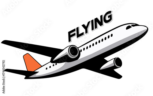Airplane flying in sky on a white background, A white-background image of a commercial airliner on the ground, ready for passenger flight and air travel.