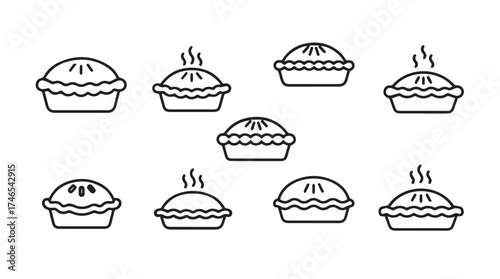 Collection of freshly baked pies steaming hot delicious dessert icons for food and baking themes vector
