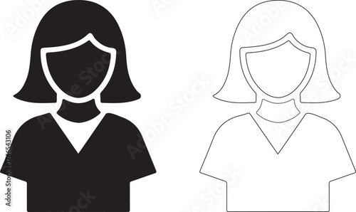 Two stylized female avatars side by side one solid black silhouette and one outlined sketch illustration