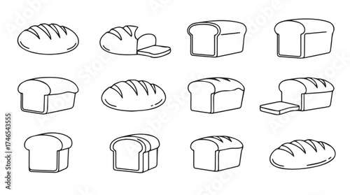 Collection of hand-drawn bread loaves and slices rustic bakery food art vector