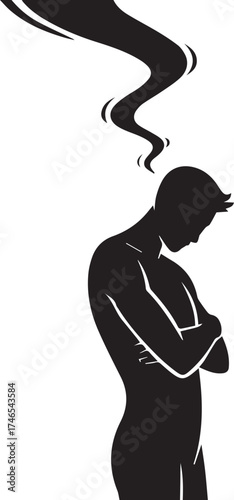 Vector art of silhouette of a man with smoke coming out of his head on